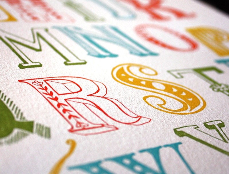 Alphabet Letterpress Print 11x14 Childrens room