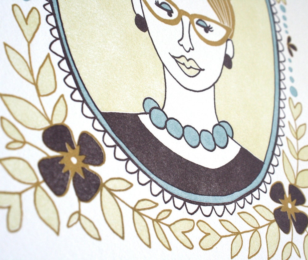 Beehive Betty the Librarian Letterpress Print