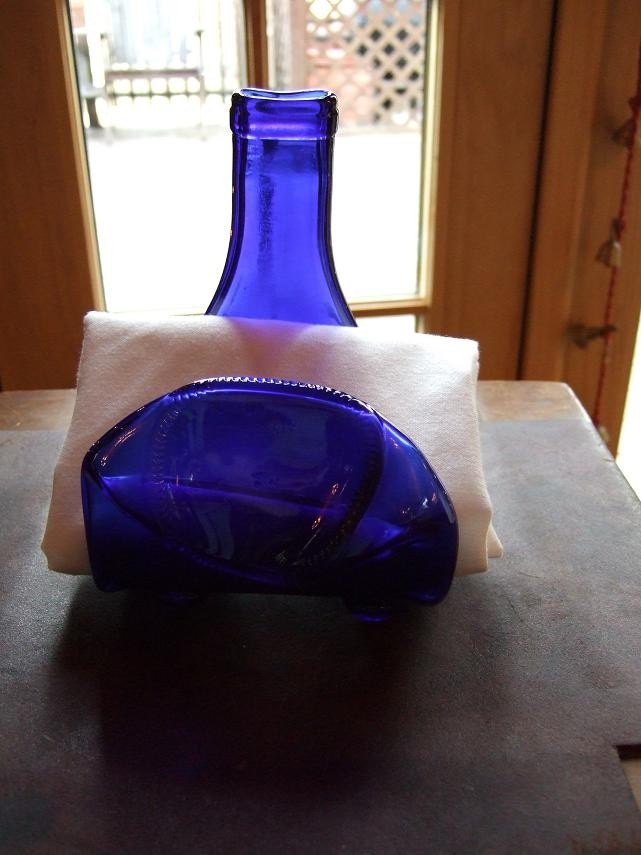COBALT BLUE MELTED WINE BOTTLE NAPKIN HOLDER by HeartJCreations