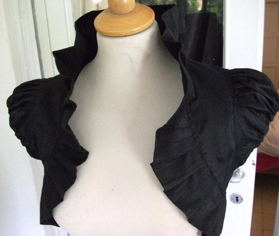 Sweet Dream black dupioni silk bolero jacket and wedding shrug wrap bridal shrug black bolero jacket
