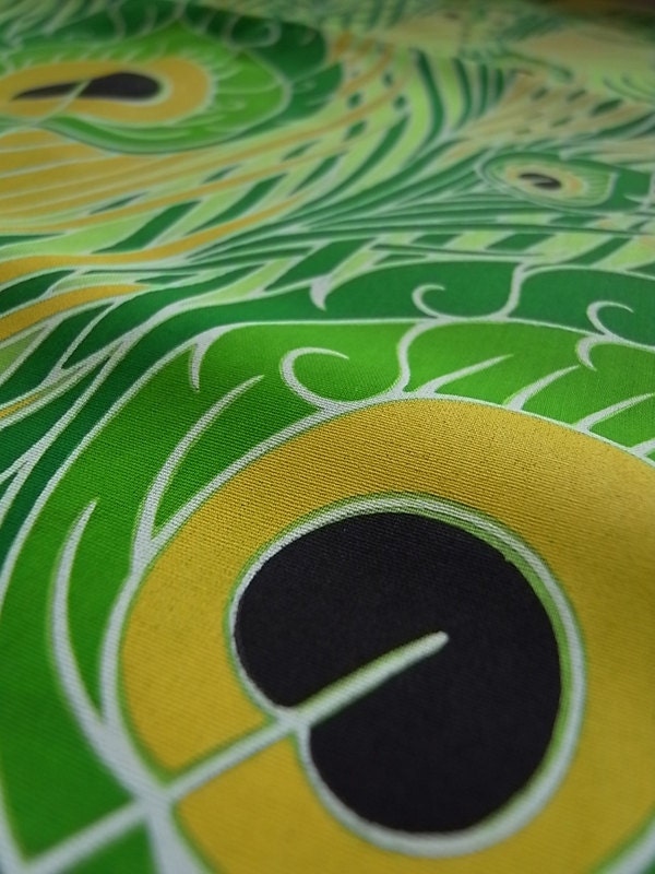 One Yard - Madame Peacock Green - Hand Printed cotton fabric RARE