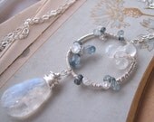 Sapphire  Moonstone sterling silver wire wrapped  pendant
