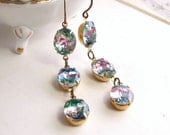 RAINBOW Earrings with vintage iris pastel  Rhinestones