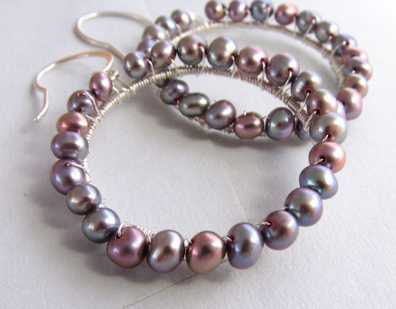 June Birthstone Silver mauve earrings with fresh water pearls