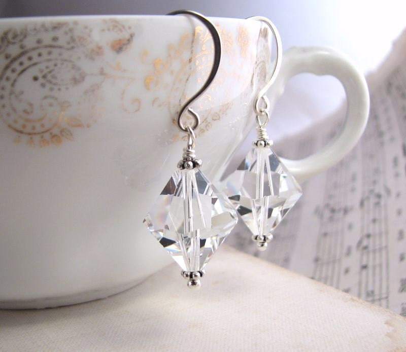 Vintage Swarovski crystal drop earrings sterling silver