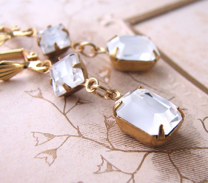 ICE crystal earrings with vintage white givre rhinestones