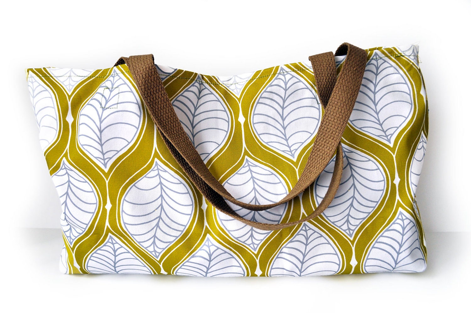 SALE Cotton Tote Bag with My Own Leaf Green Woodland Print