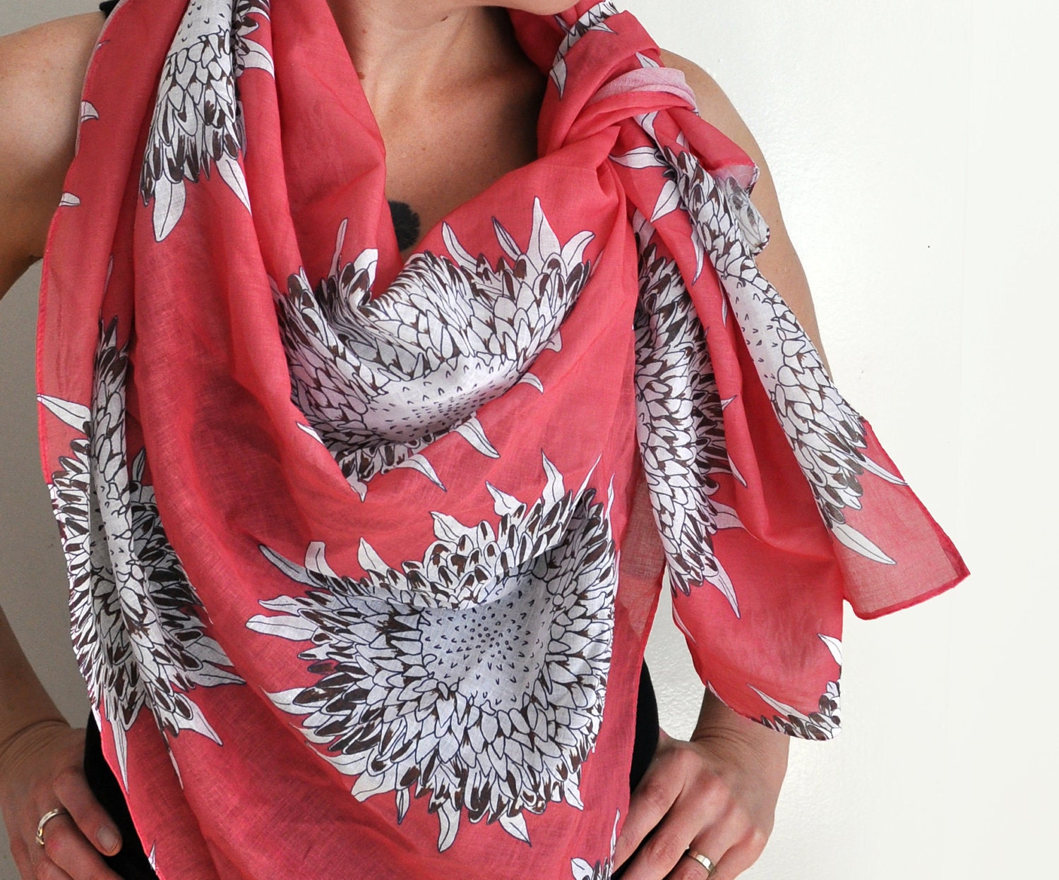 Blue Cotton Scarf with Rattlebox Moth Print