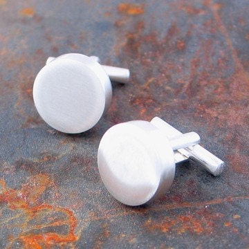 Sterling Silver  Round Brushed Cufflinks