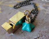 Golden Vintage Whistle necklace - 14K gold plated over brass
