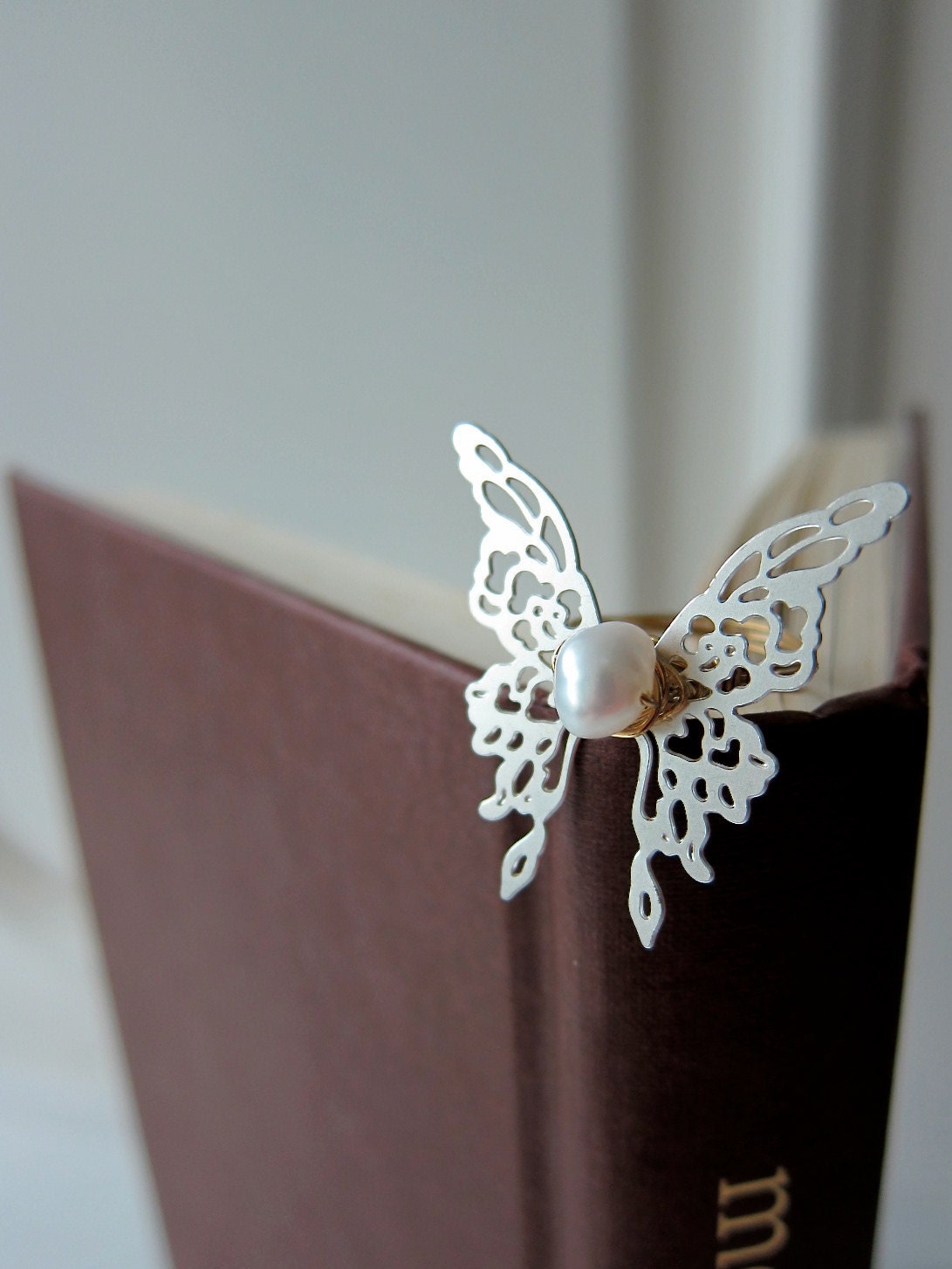 Airy Butterfly Ring with Freshwater Pearl / Wire Wrapped, Made to Order, gift for her, gift under 30