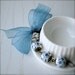 Cherry blossom bracelet - porcelain beaded with teal chiffon ribbon