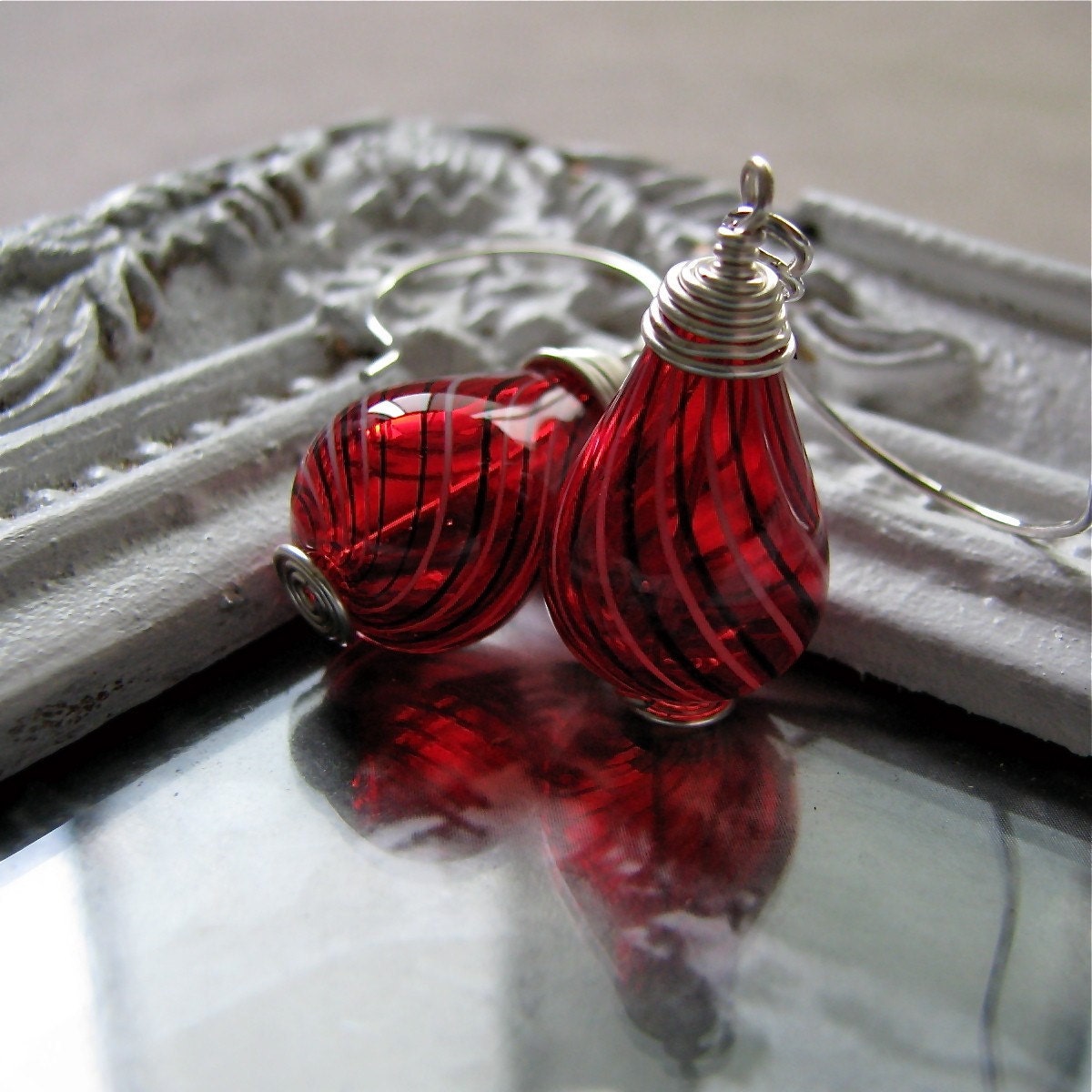 Elegant Hand Blown Glass earrings on sterling silver ear hooks (last pair)