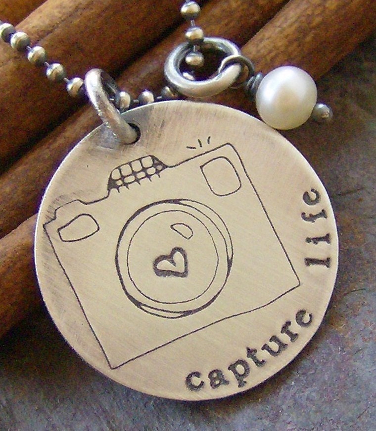 New Capture life hand stamped camera photography necklace