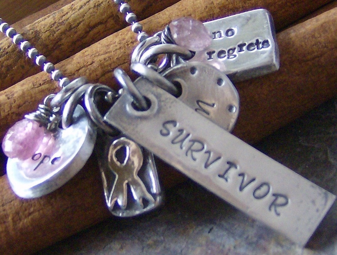 Eclectic HOPE.... hand stamped sterling and fine silver breast cancer necklace