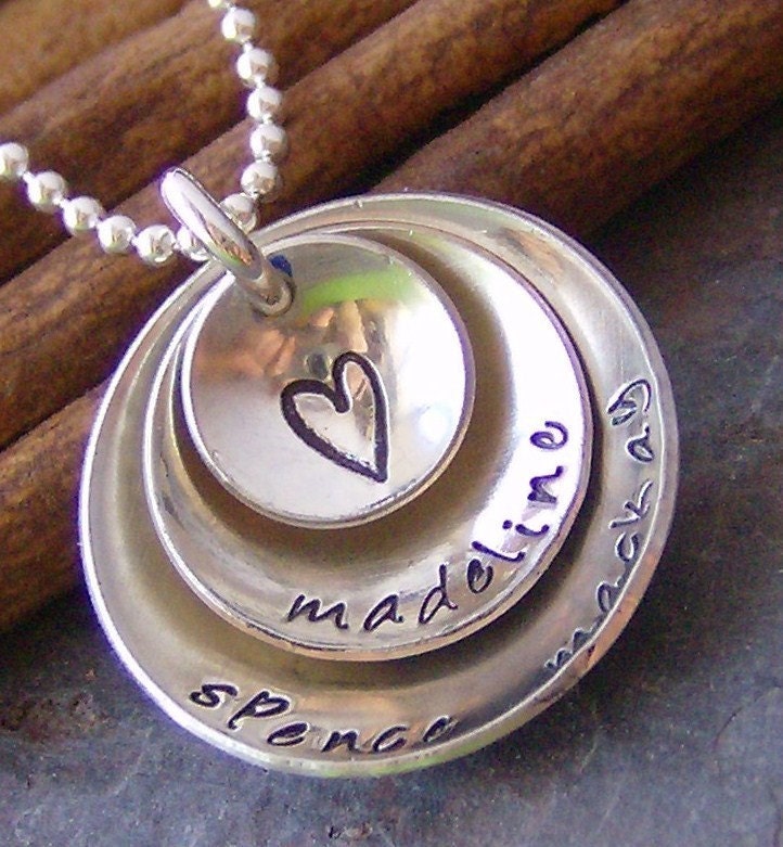 my cup over flows.... hand stamped cupped sterling silver family necklace