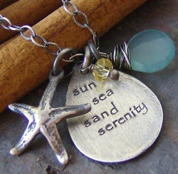 Sun Sea Sand Serenity.....hand stamped sterling silver Beach necklace