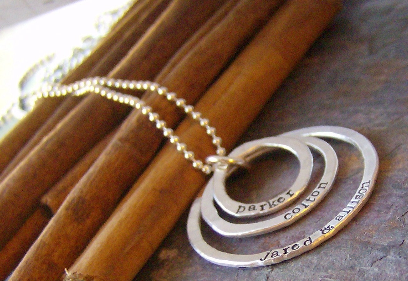 Tripple eternity ring... sterling silver hand stamped mothers personalized necklace