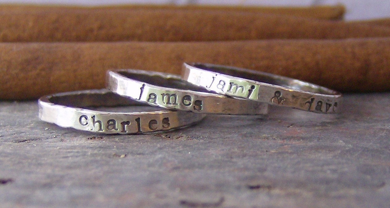 Personalized stackable stacking rings...hand stamped fine silver stacking rings.
