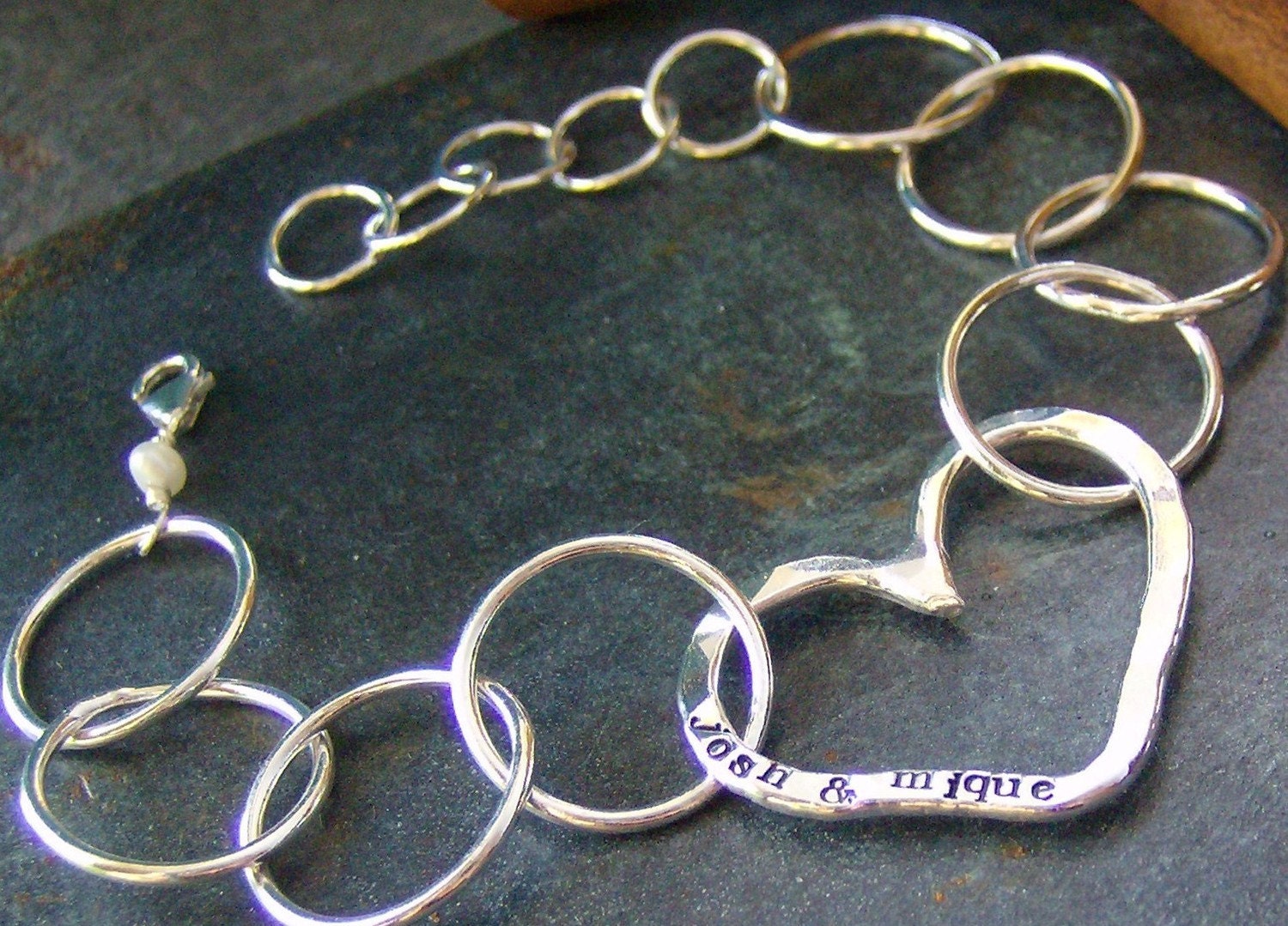 Open Heart.... hand stamped sterling silver personalized bracelet