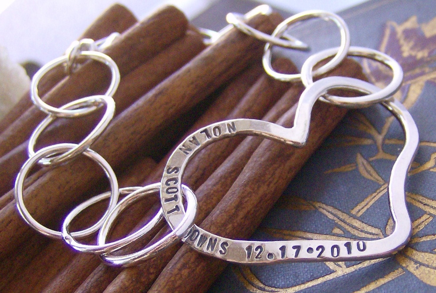 Open Heart.... hand stamped sterling silver personalized bracelet