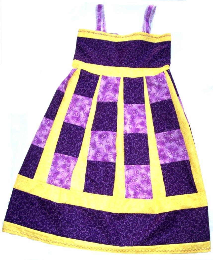 Purple and Yellow Handmade Cotton Patchwork Hippie Dress