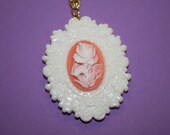 Medium Light Pink Tulip Cameo in White Resin Setting Necklace