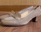 1960's Taupe Vintage Loafer Suede Heels Size 7