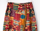 Southwestern Print Wrap Skirt with Fringe Size Med/Large
