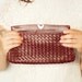 Burgundy Brown Leather Woven Clutch