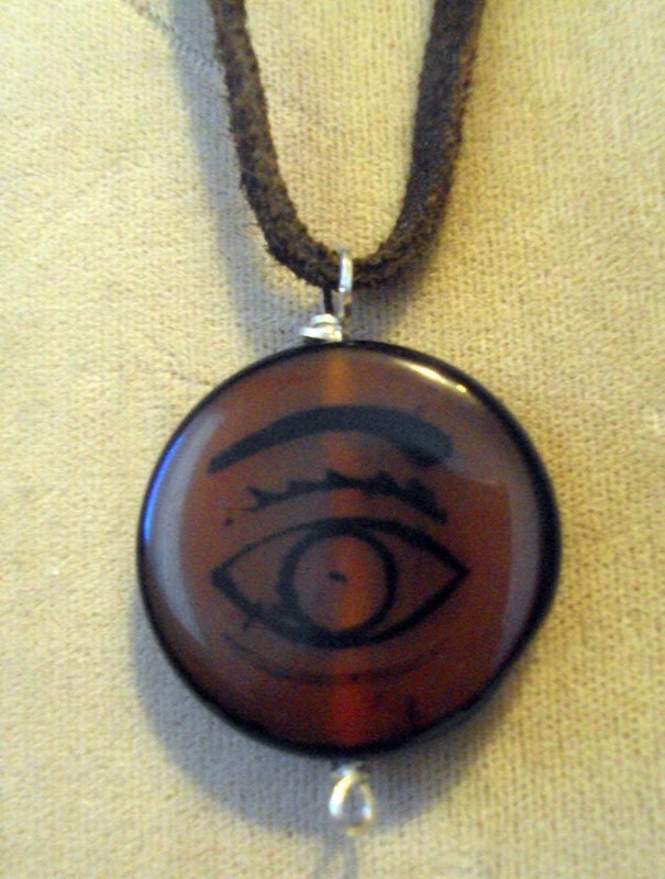 The Eye  Necklace Carnelian Eyebead on SS and Leather