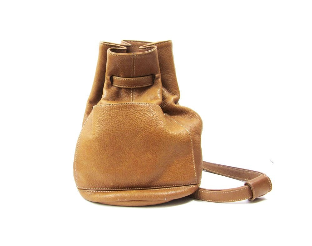 Vintage World Map Tan Leather Drawstring Backpack