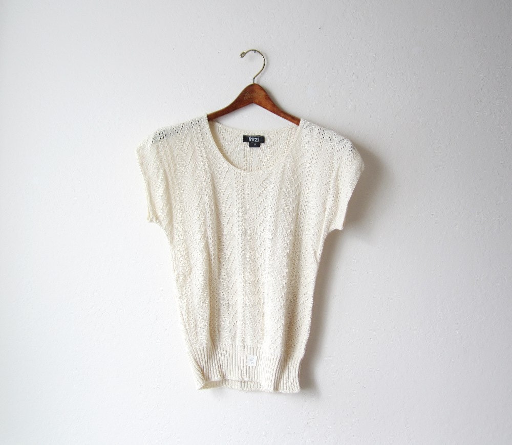 1970s Cotton Crochet Sweater Size Extra Small to Small