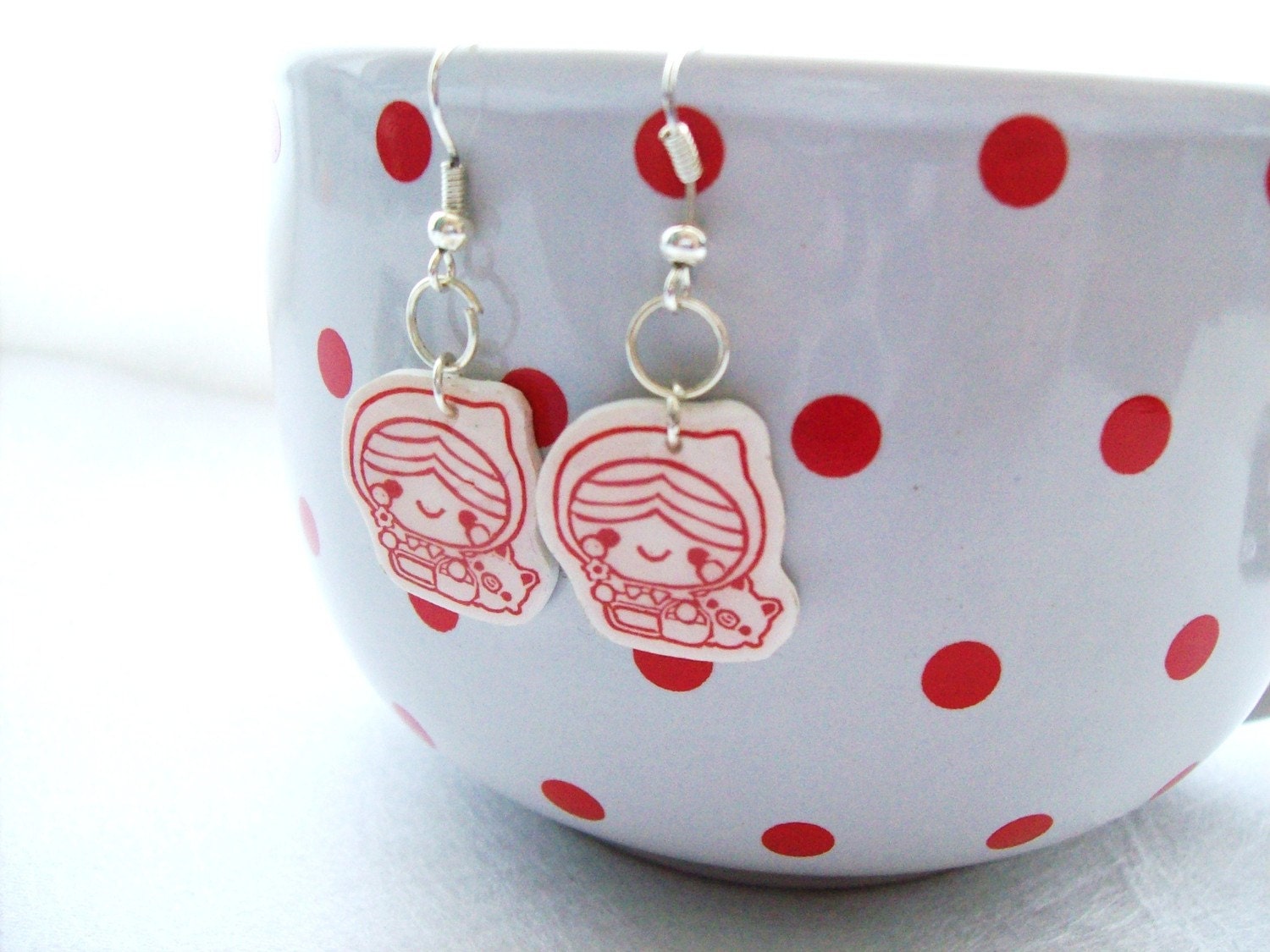 Little Red Riding Hood - Dangly Kawaii Earrings Red Line Version