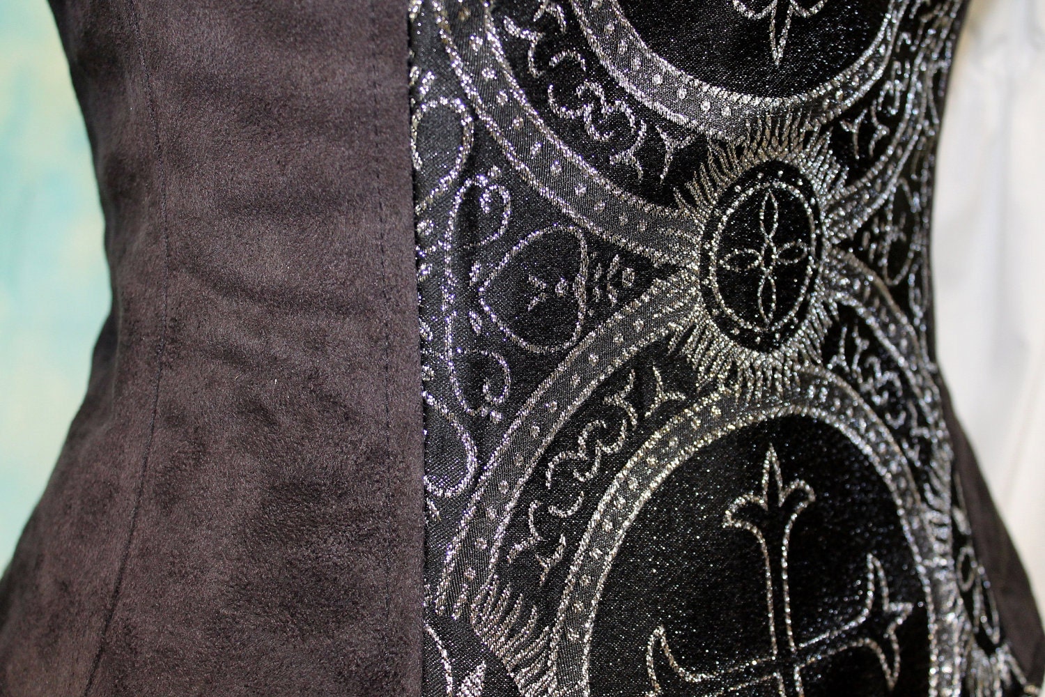 Black & Silver Renaissance Celtic Cross Corset,  Pirate, Gypsy, Steampunk, 1 size left, 33, Ready to Ship