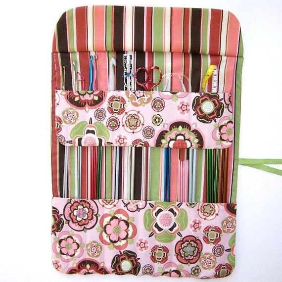 Storage Knitting Needle Roll Crochet Hook Case Pink by abellawear