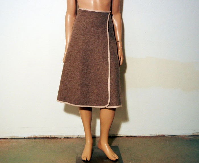 70s skirt / Vintage 1970's Wool Reversible Brown and Houndstooth Wrap Around Skirt