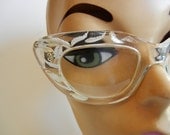 1950s eyeglasses / I See Clearly Vintage 50's Carved Lucite Clear Cateye Glasses