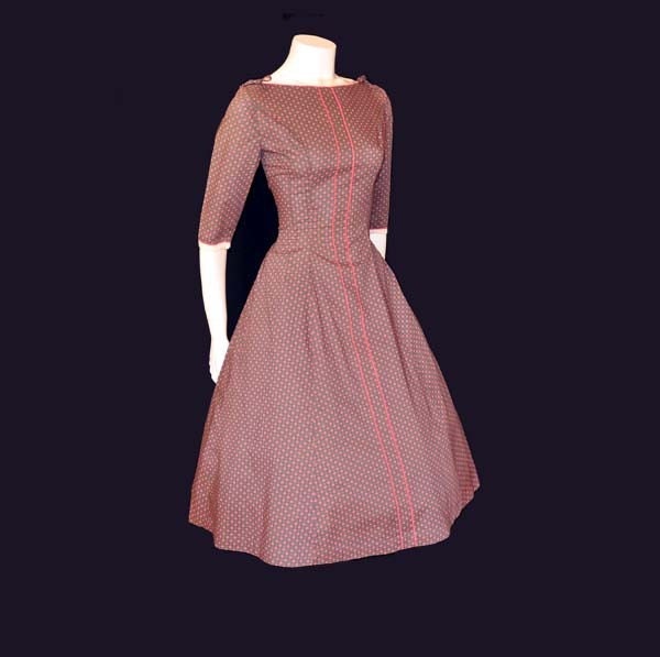 1950s dress / Vintage 50's Dress Lady Alice Strawberry Pink Ric Rac Full Skirt Dress