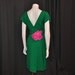 Vintage 50's Silk Crepe Details Big Pink Flower Low Cut Back Dress
