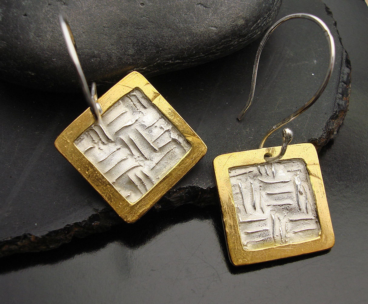 Virgin Gold Rush Earrings - Framed Fine silver and Gold Squares