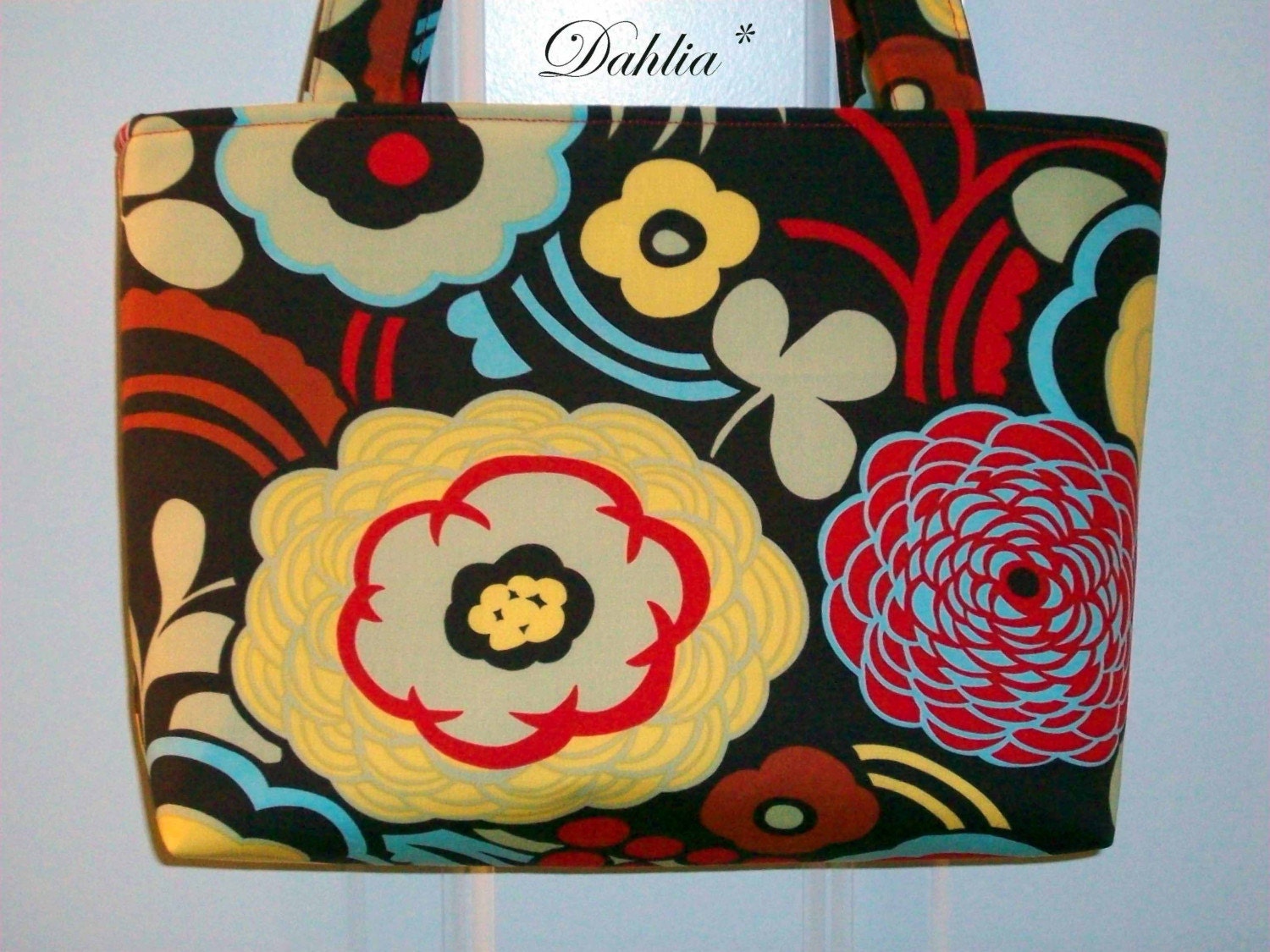 The Dahlia ACACIA Handbag with Three Slash Pockets in Alexander Henry's Mocca Chocolate