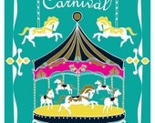 Merry - Go - Round Print, Turquoise Illustration Art Print Animal Children decor, Kids Room, Wedding Birthday Anniversary Gifts