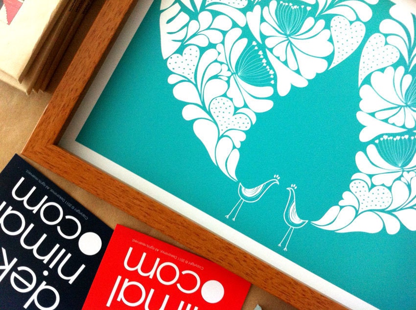 Little Flower Peacocks Wedding Print - Turquoise Children decor, Kids Room, Wedding Birthday Anniversary Gifts Home decor