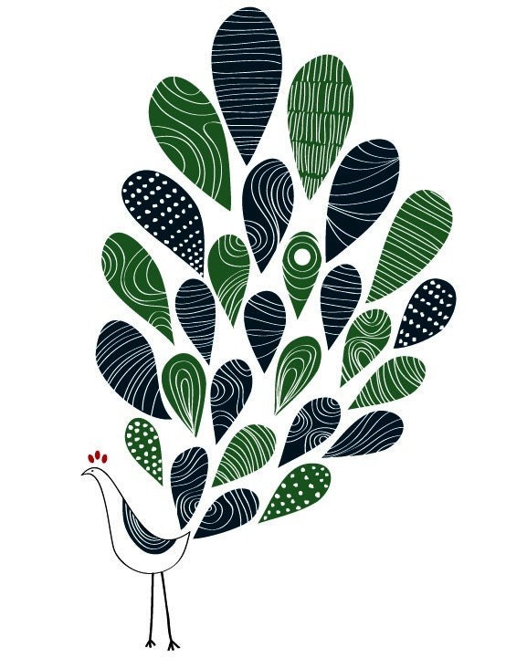 A Little Peacock Print / Navy and Green