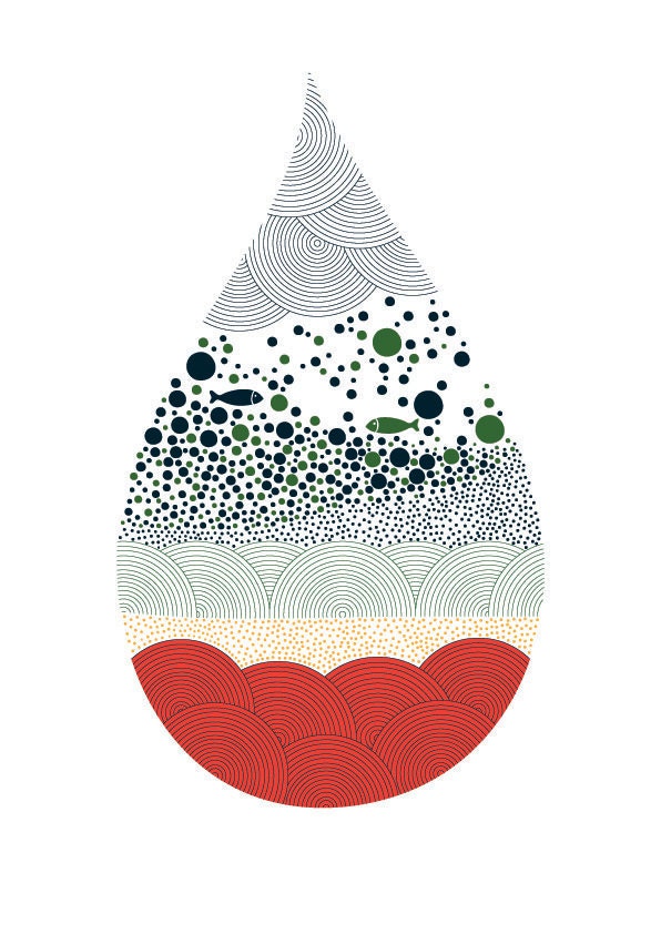Water-drop / Aquarium Fish Illustration / Colorful Art Print