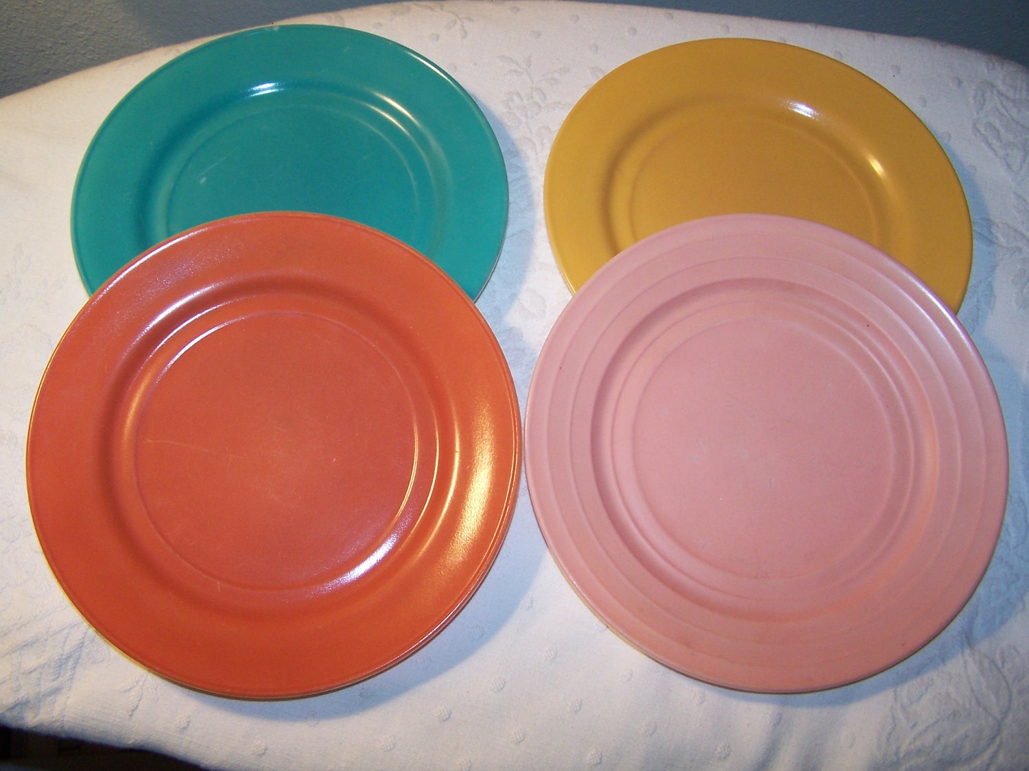 Hazel Atlas Dinner Plates Set of 4 Vintage 1930s-1940s Mid Century Glass