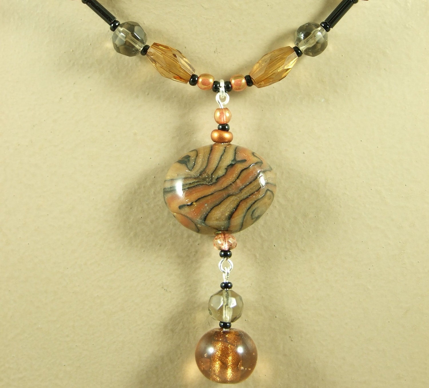 SET - Brown 'Africa' Polymer Artist Bead Pendant