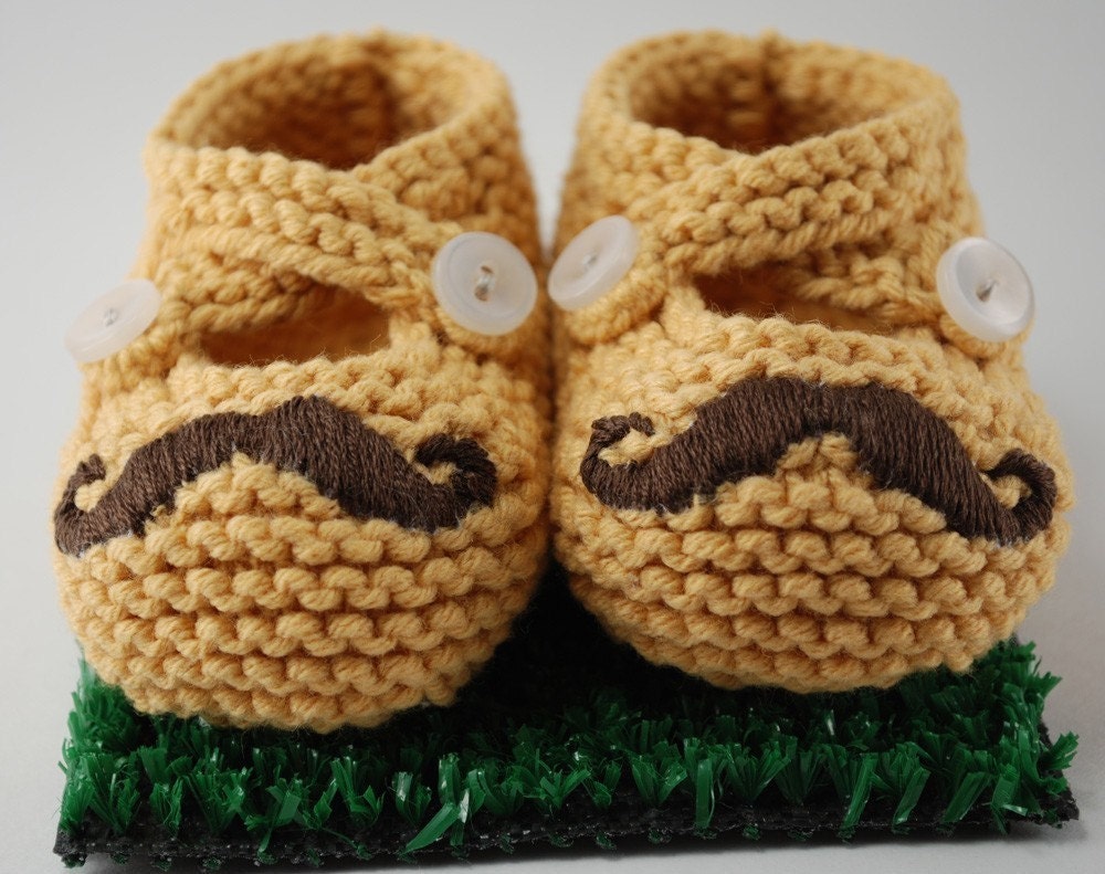 Mr. Mustache Yellow Baby Booties