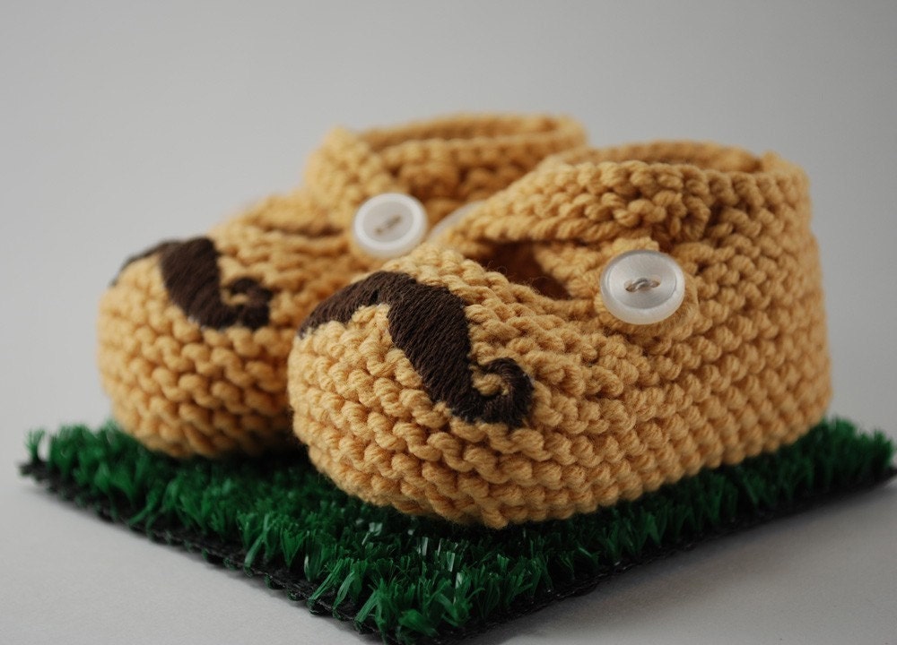 Mr. Mustache Yellow Baby Booties